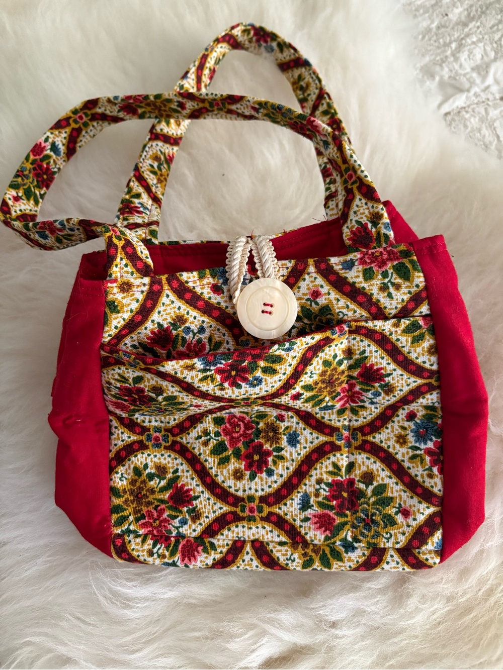 Handcrafted Floral Red Tote Bag